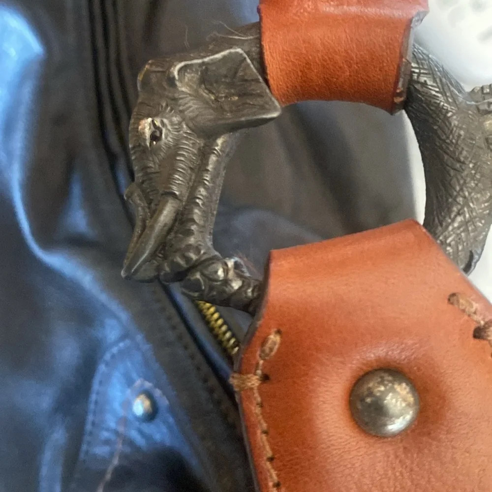 Black Leather Hobo Bag with Tan Shoulder Strap